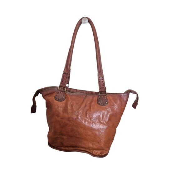 Noonday Collection Leather Shoulder Bag Boho Tote Hobo Bag Brown Large - Picture 6 of 12